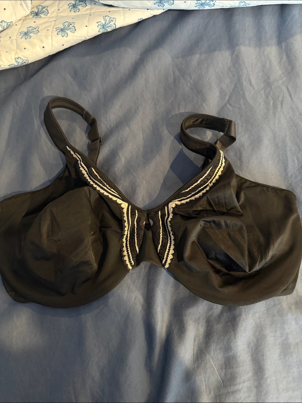 Olga Black Bra with Cream Contrast Stitching